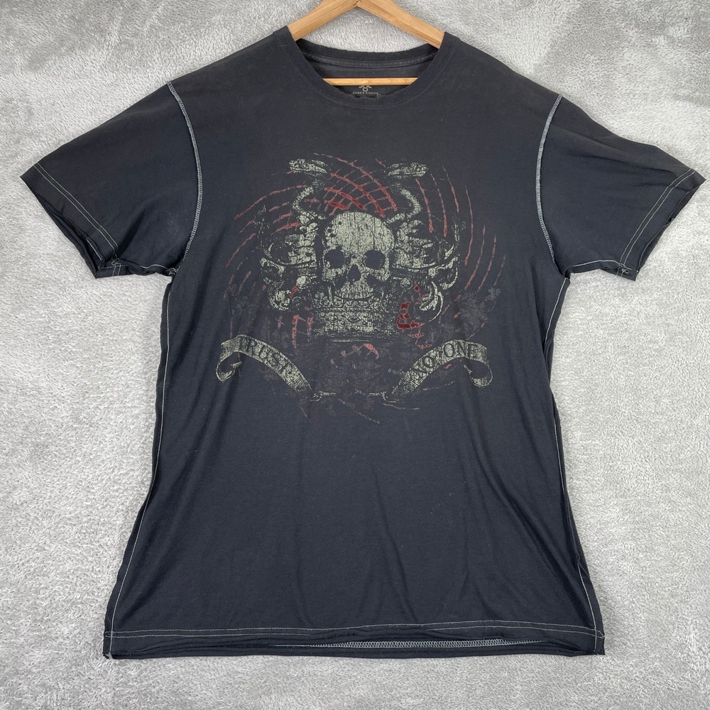 Aces & Eights Skull Shirt Mens XL Black Trust No One Biker Grunge Goth Y2K